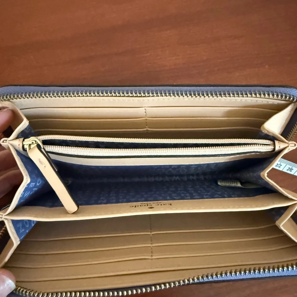 kate spade light blue Zip Wallet with Gold Logo